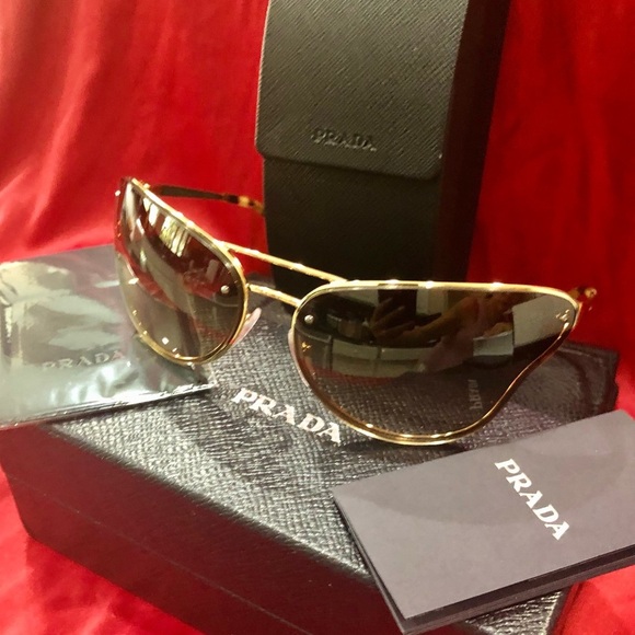 Prada Sunglasses GOLDEN FRAME CAT LENSES SHAPE ICONIC SOPHISTICATED - Picture 4 of 12